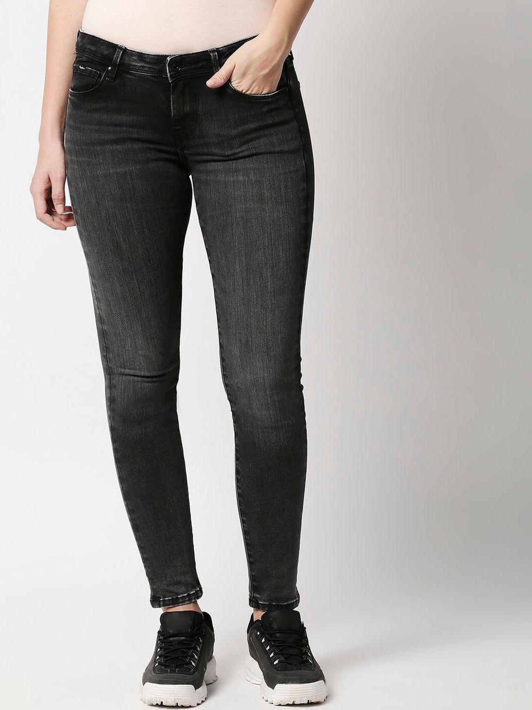 pepe jeans women black super skinny fit heavy fade jeans