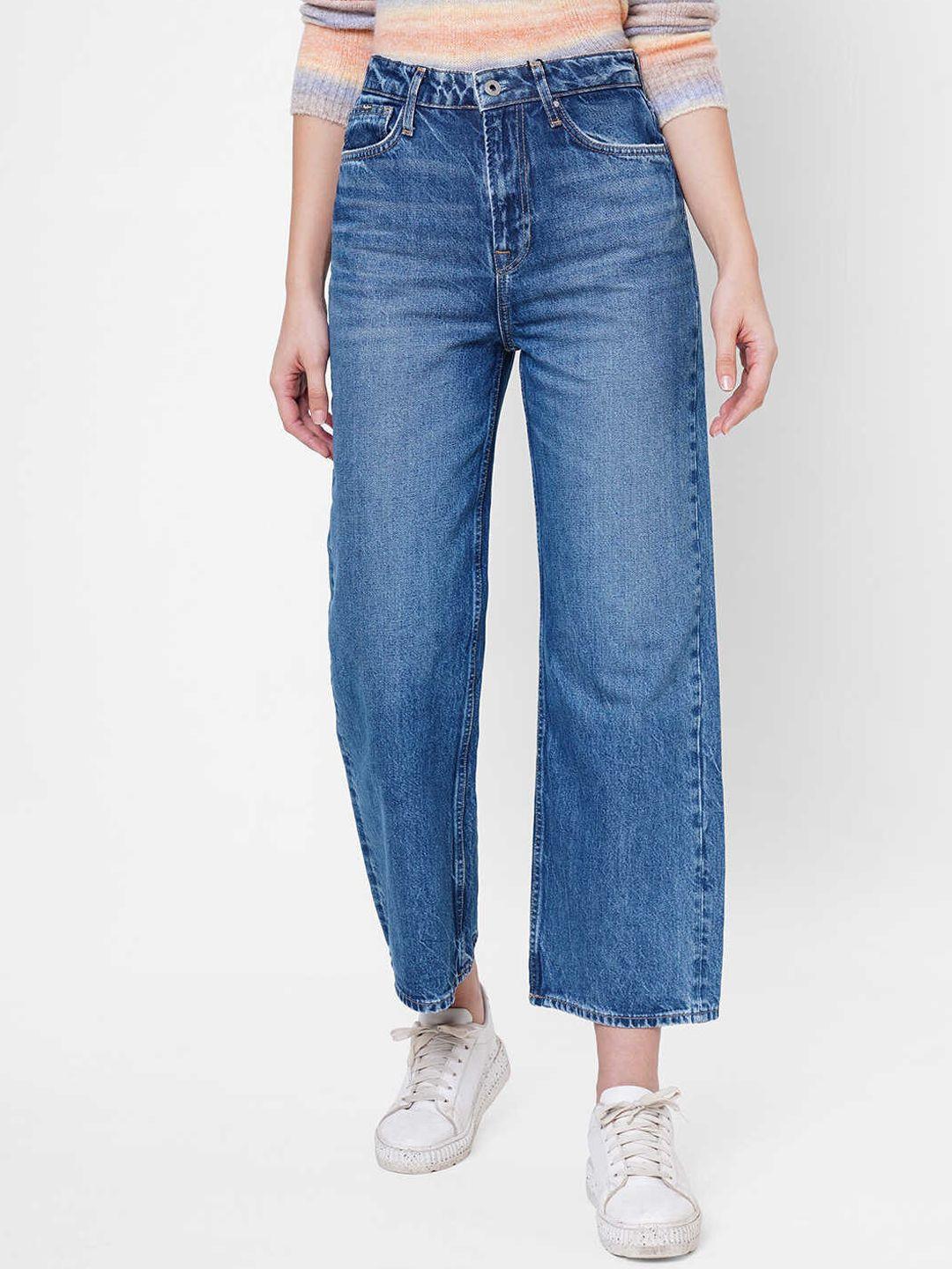 pepe jeans women blue high-rise heavy fade jeans