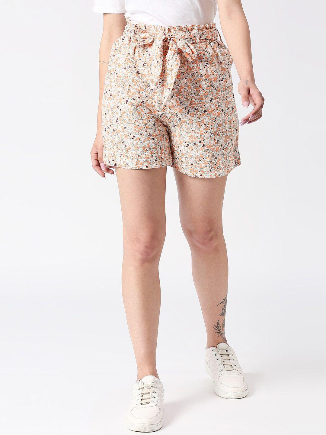 pepe jeans women floral printed high-rise regular shorts