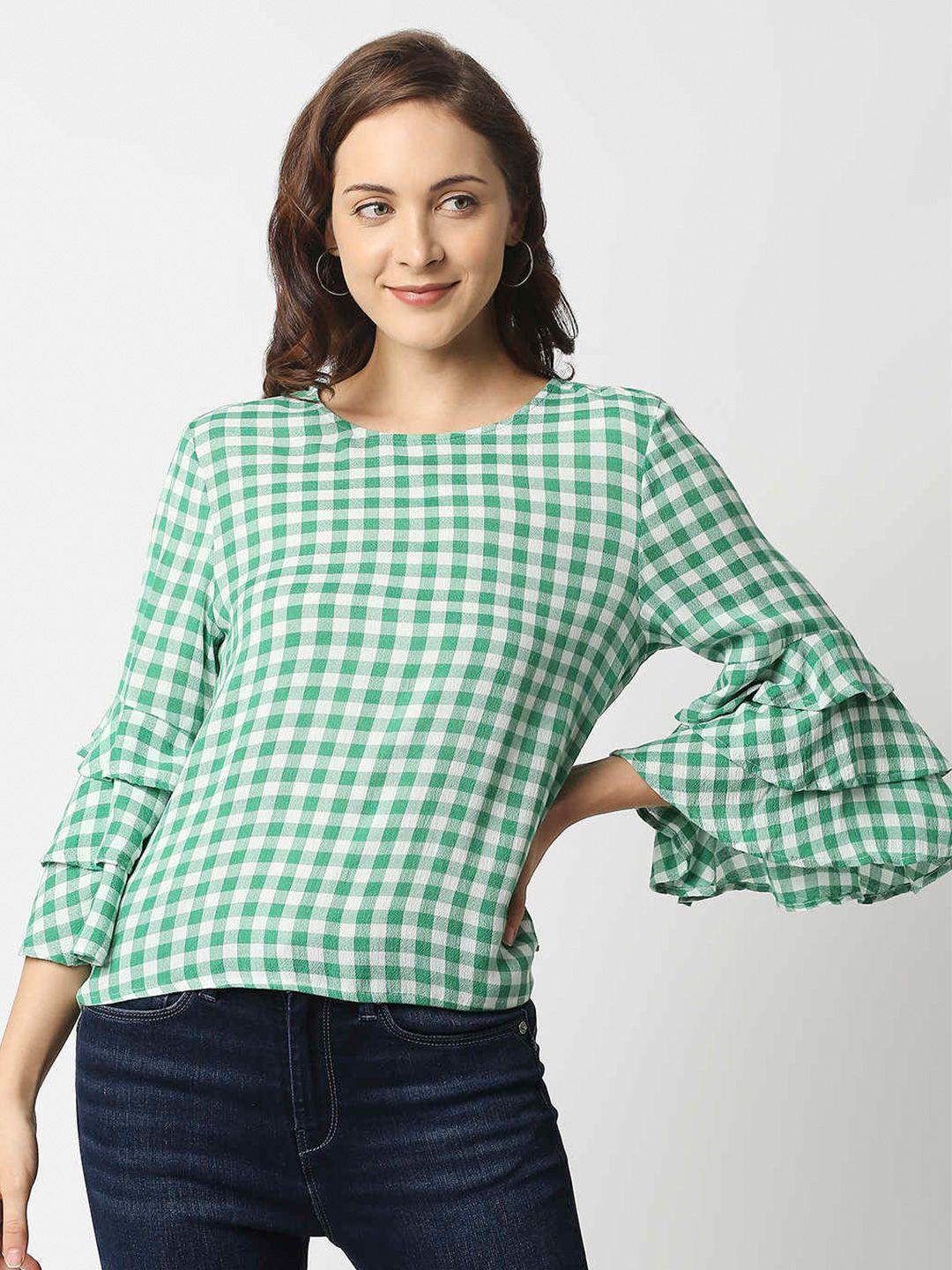 pepe jeans women green checked top
