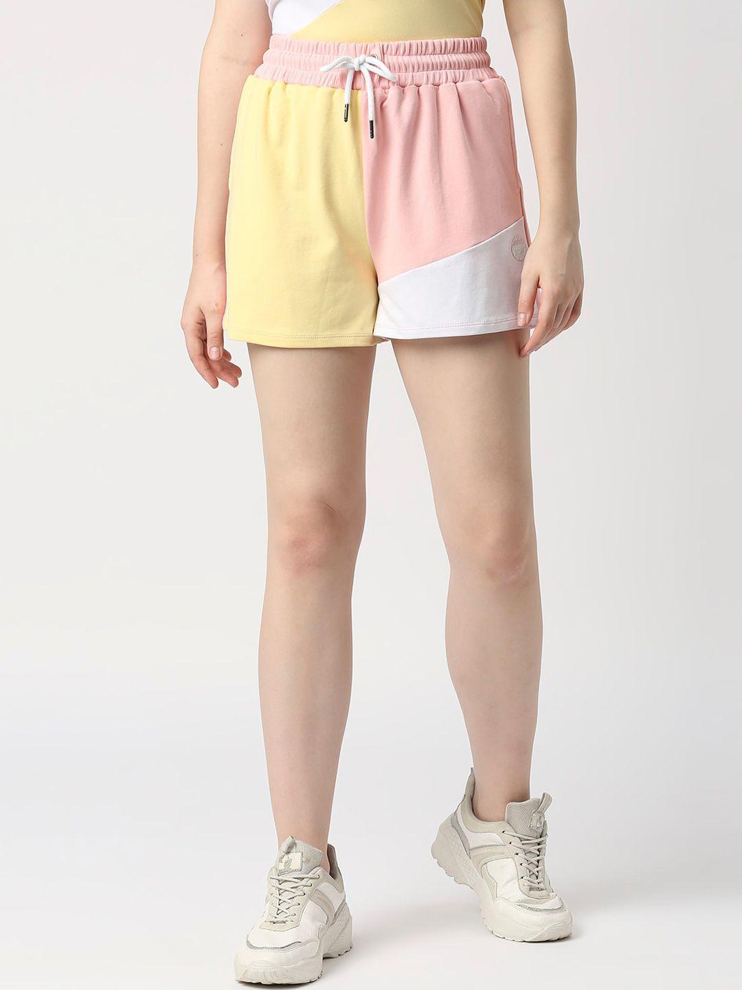 pepe jeans women mid-rise loose fit colourblocked cotton shorts