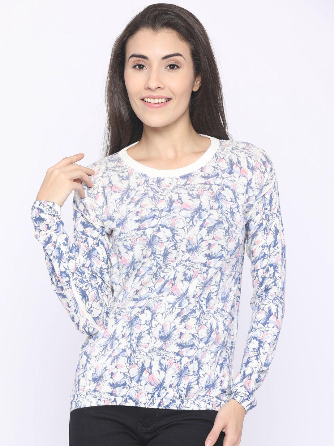 pepe jeans women off-white & blue printed pullover