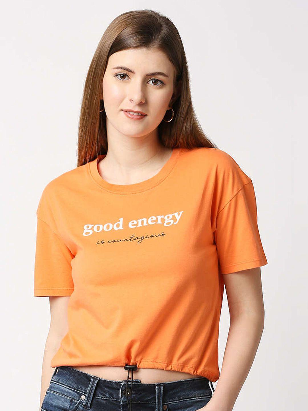 pepe jeans women orange typography printed t-shirt
