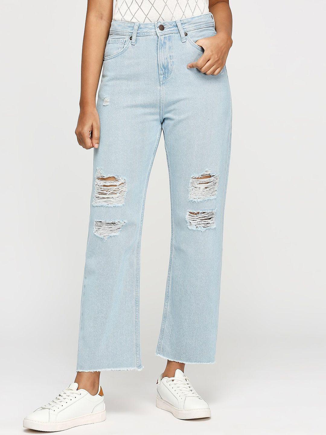 pepe jeans women straight fit high-rise highly distressed jeans