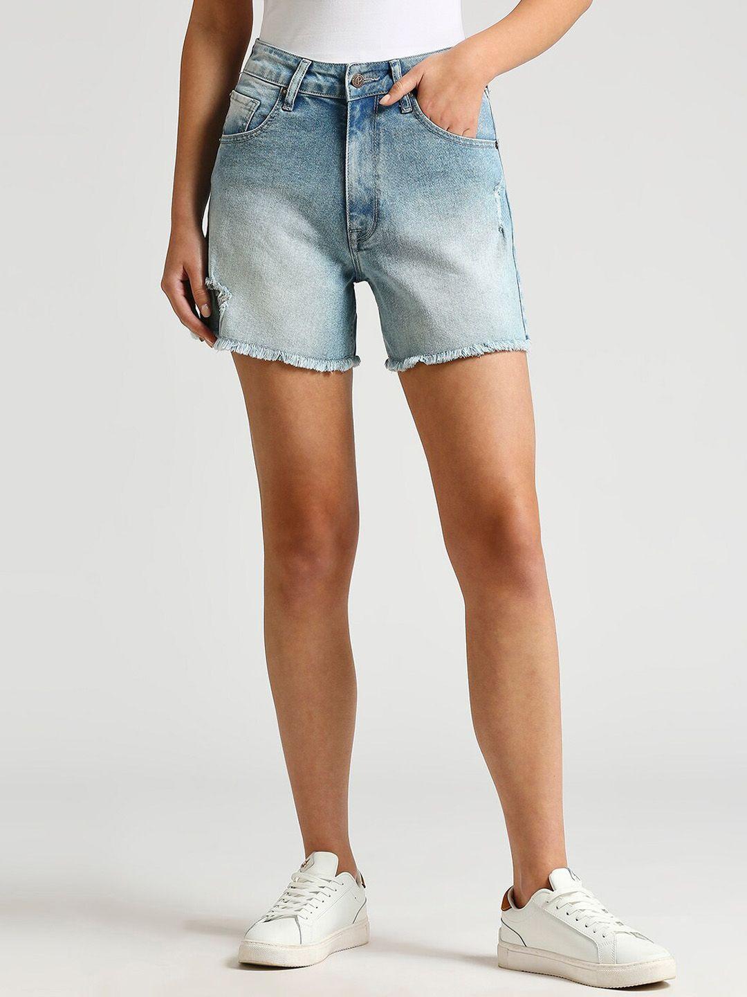 pepe jeans women washed high-rise cotton denim shorts