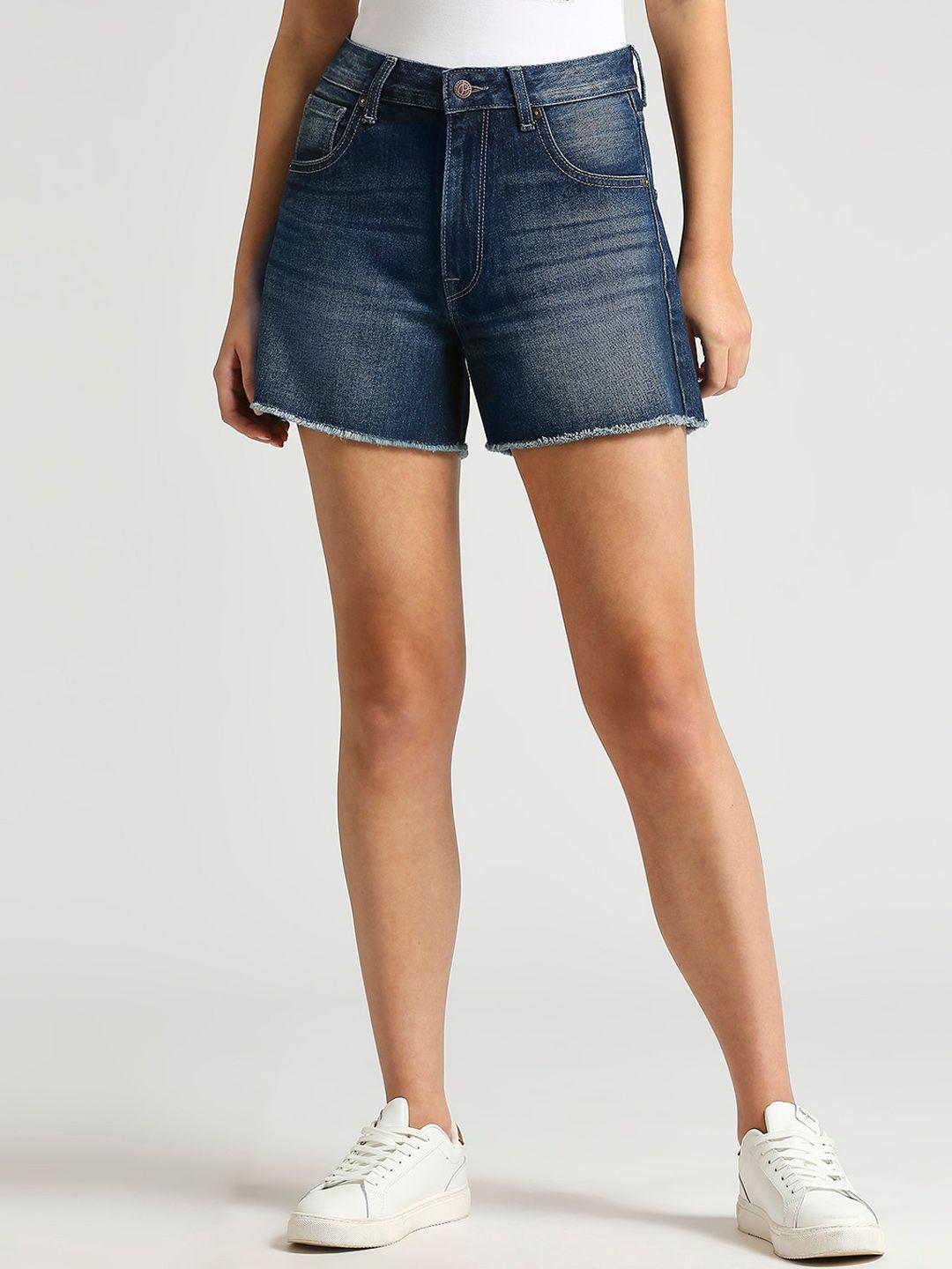 pepe jeans women washed high-rise denim shorts technology