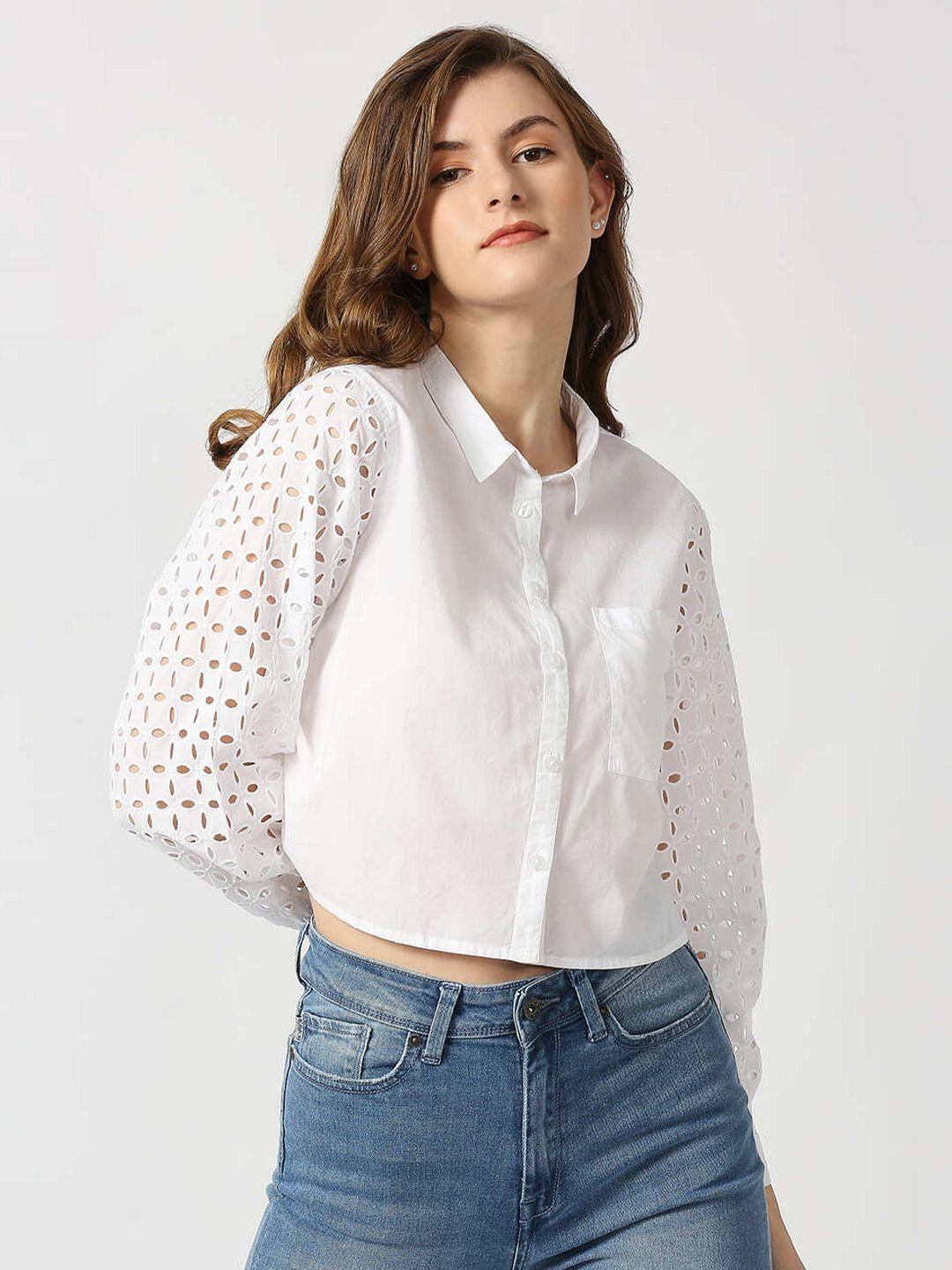 pepe jeans women white boxy cotton casual shirt