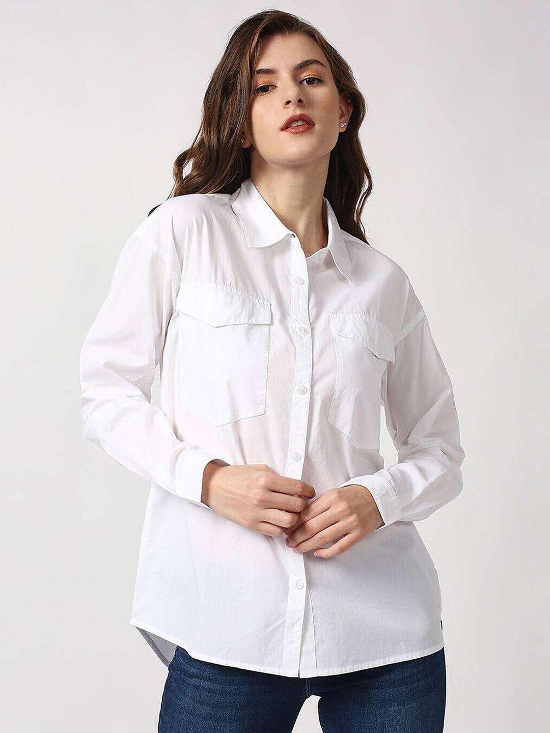 pepe jeans women white boxy cotton casual shirt