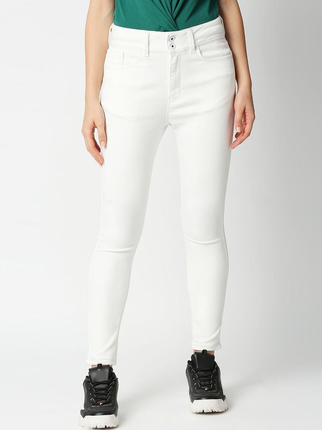 pepe jeans women white skinny fit jeans