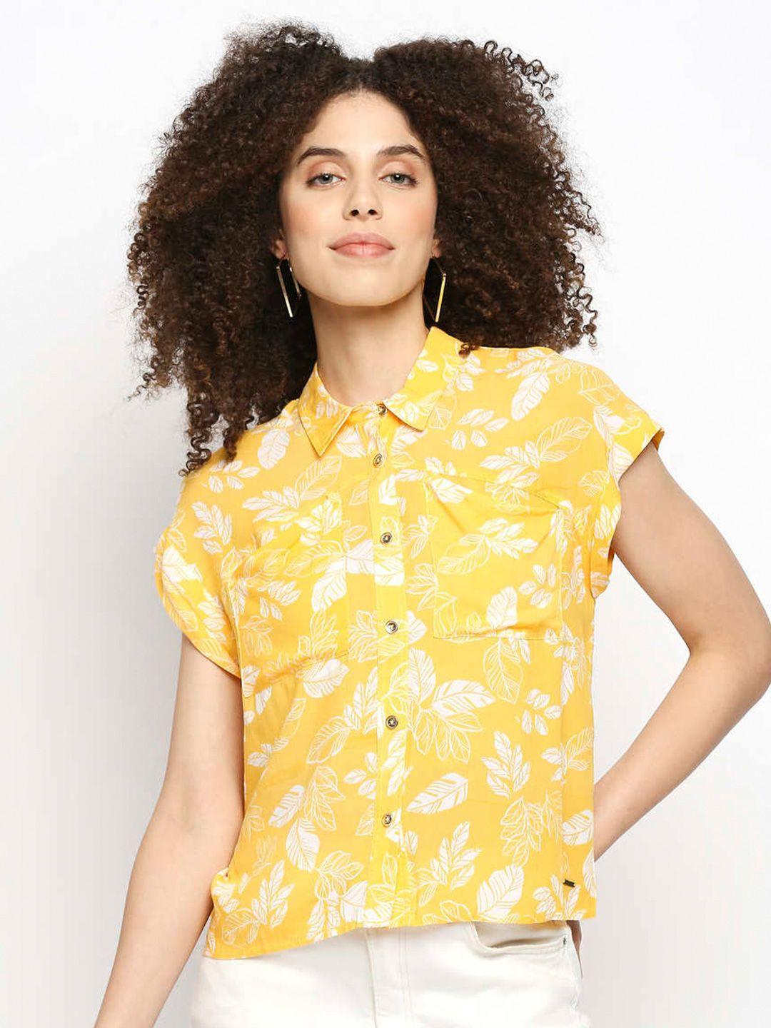 pepe jeans women yellow floral printed casual shirt