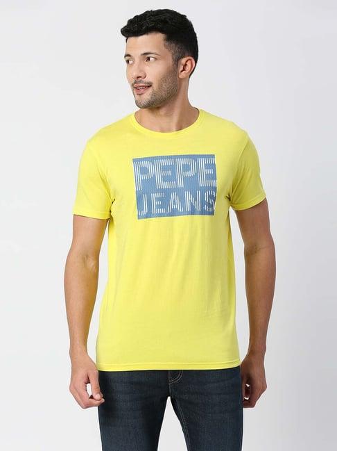 pepe jeans yellow cotton regular fit printed t-shirt