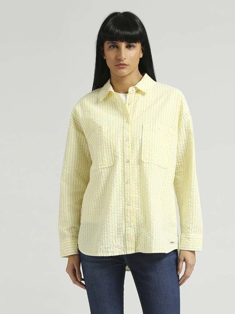 pepe jeans yellow cotton striped shirt