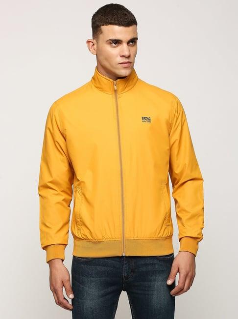 pepe jeans yellow regular fit high neck jacket