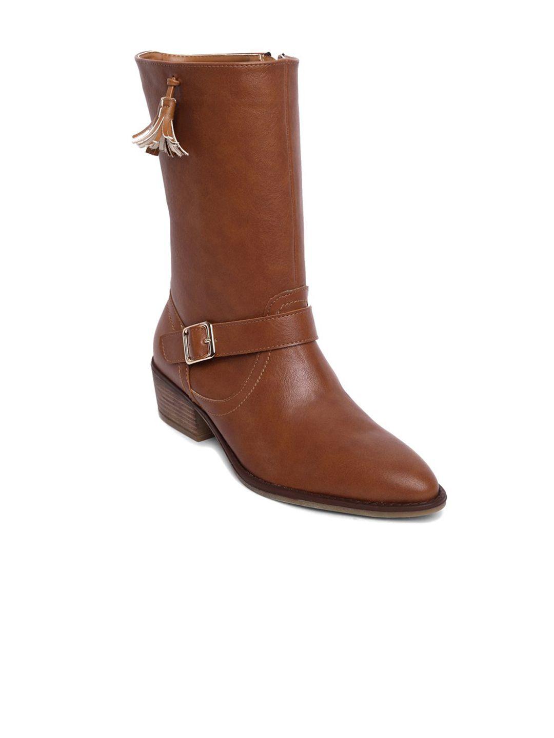 pepitoes women high-top pointed toe block-heel regular boots with buckle detail & tassels