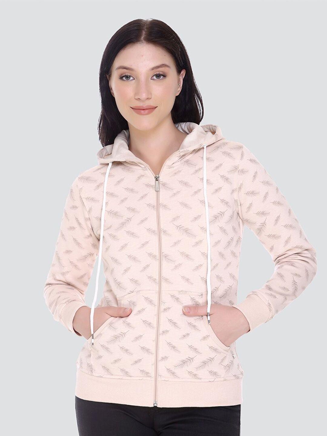pepls women cream-coloured printed hooded sweatshirt