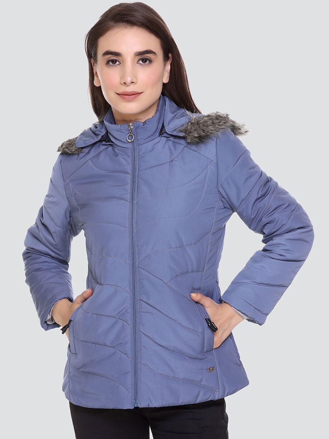 pepls women blue lightweight hooded parka jacket