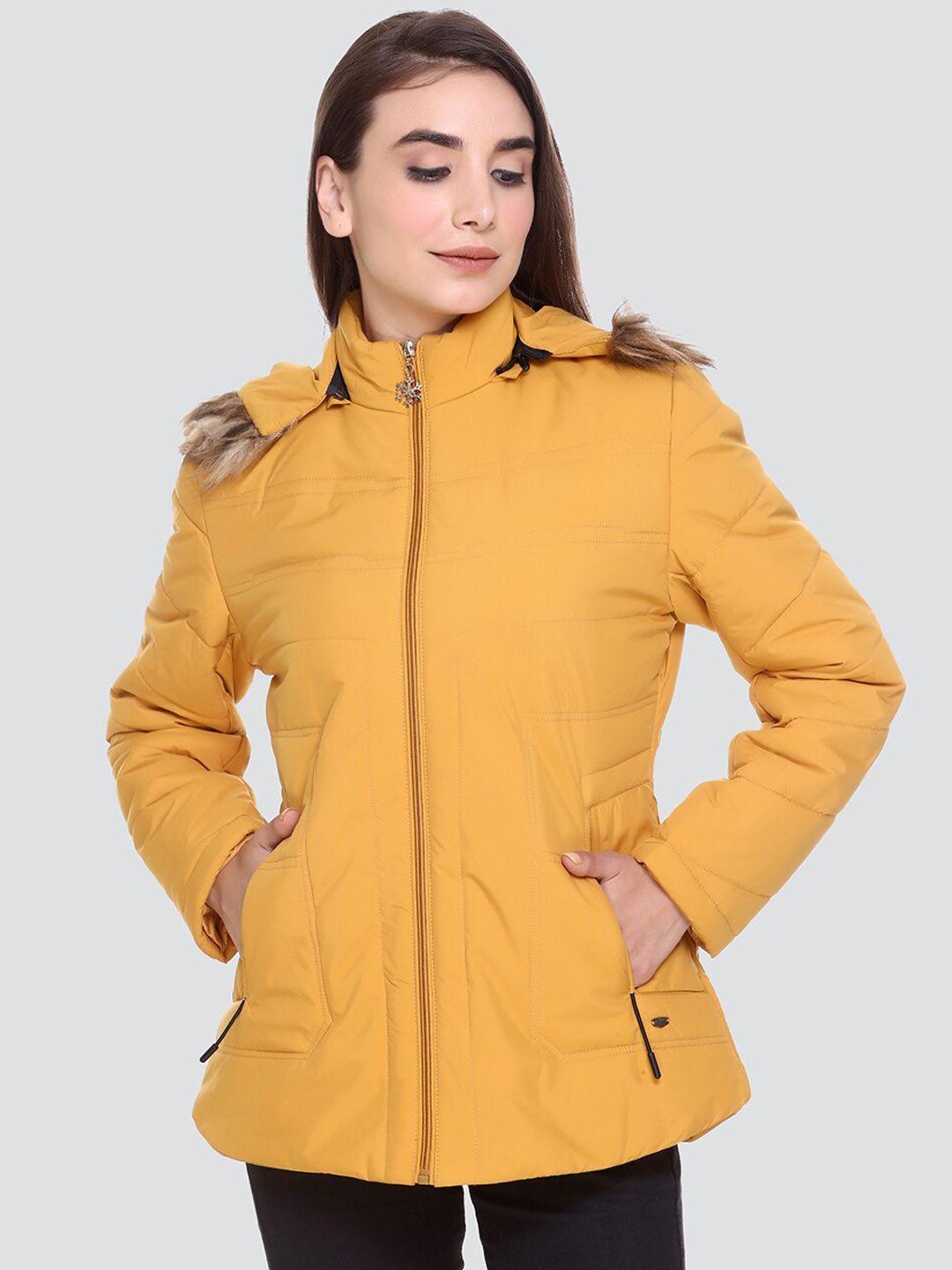 pepls women mustard lightweight hooded parka jacket