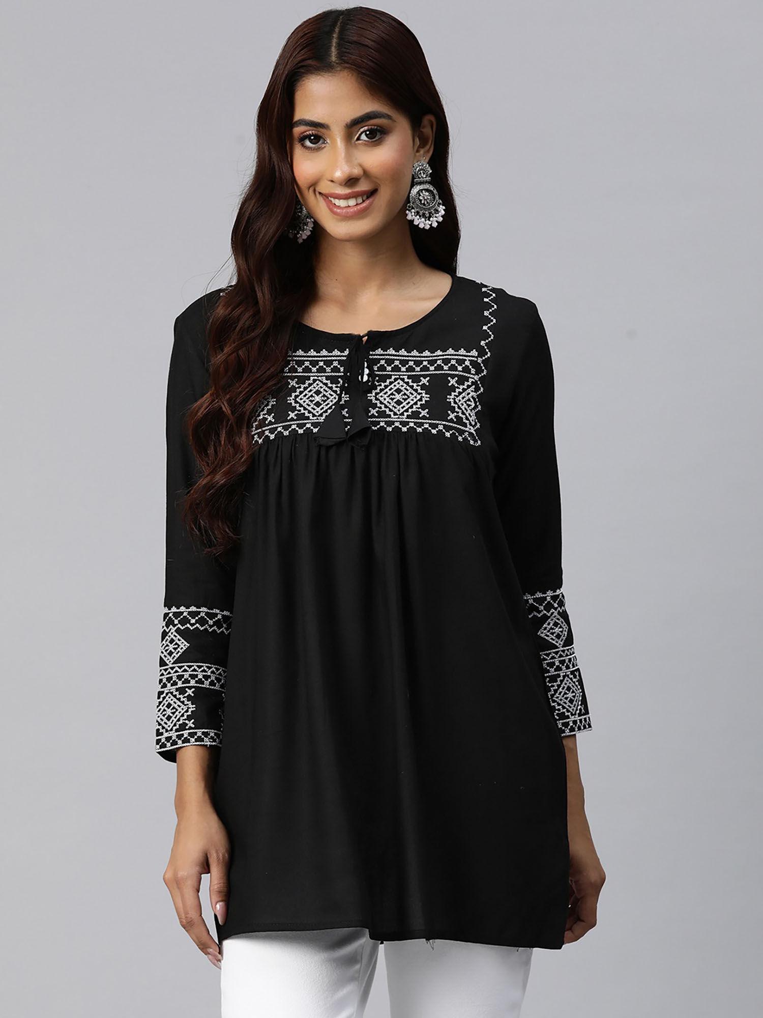 peplum style rayon fabric black color kurti