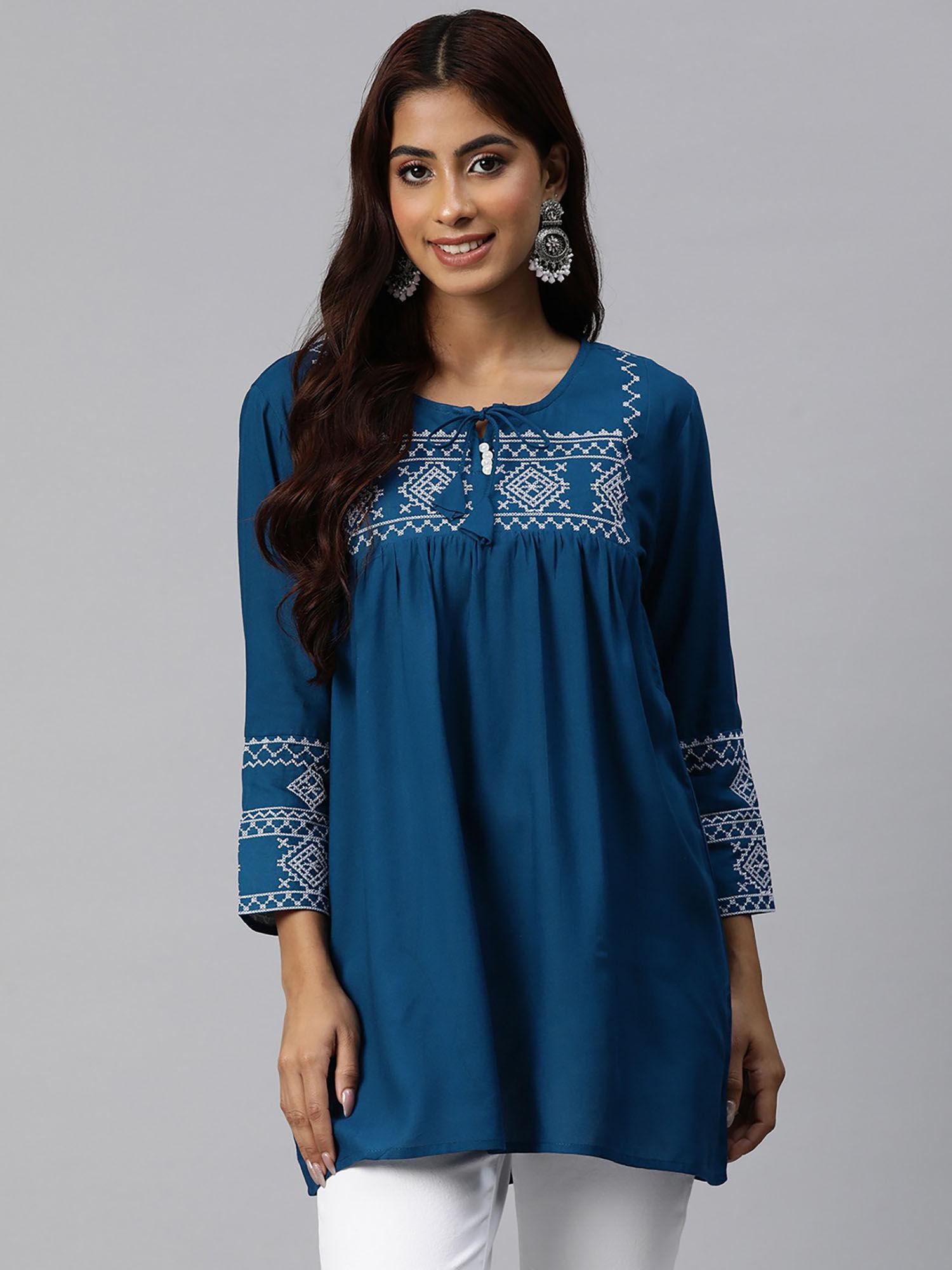 peplum style rayon fabric blue color kurti