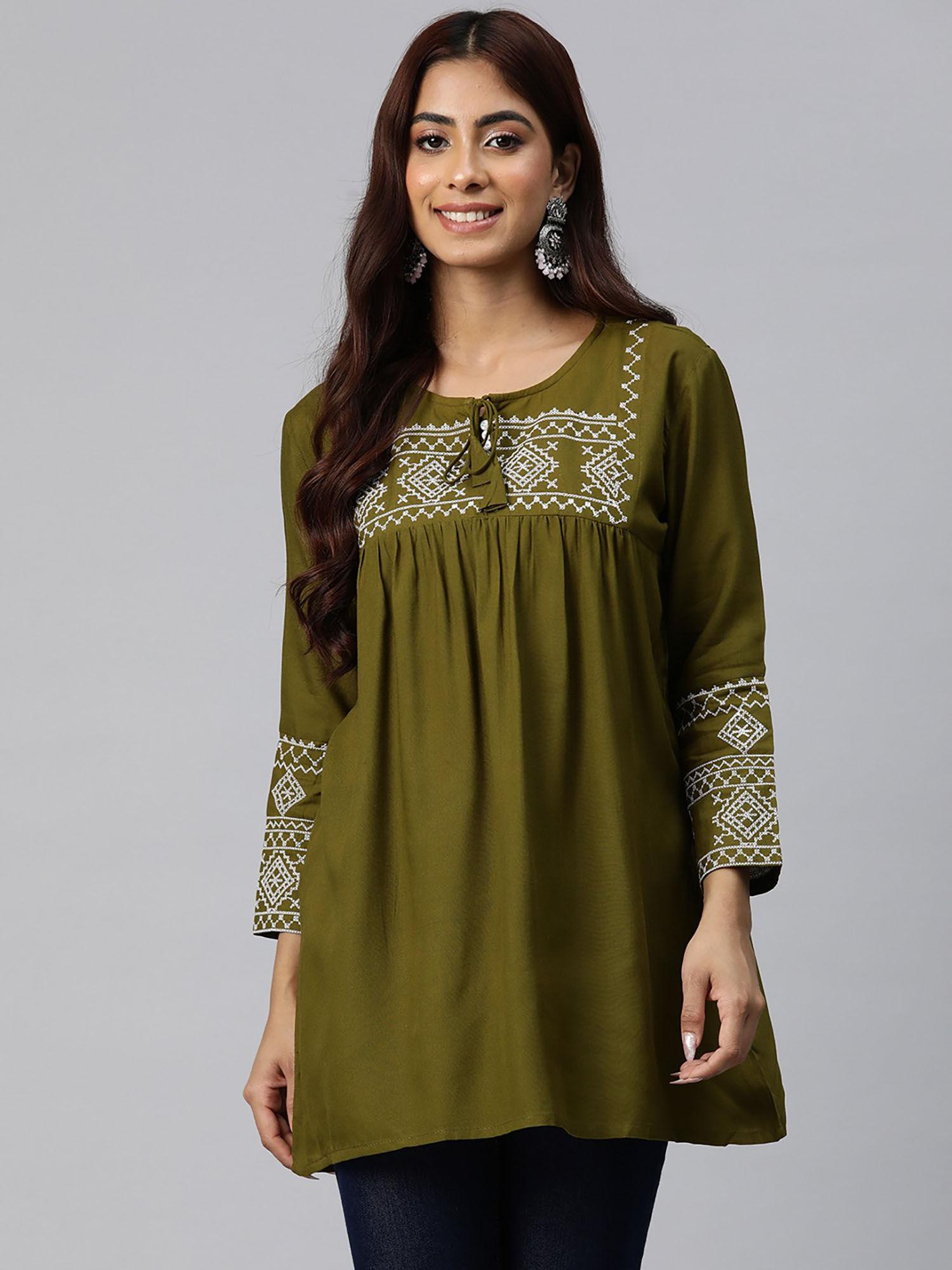 peplum style rayon fabric green color kurti