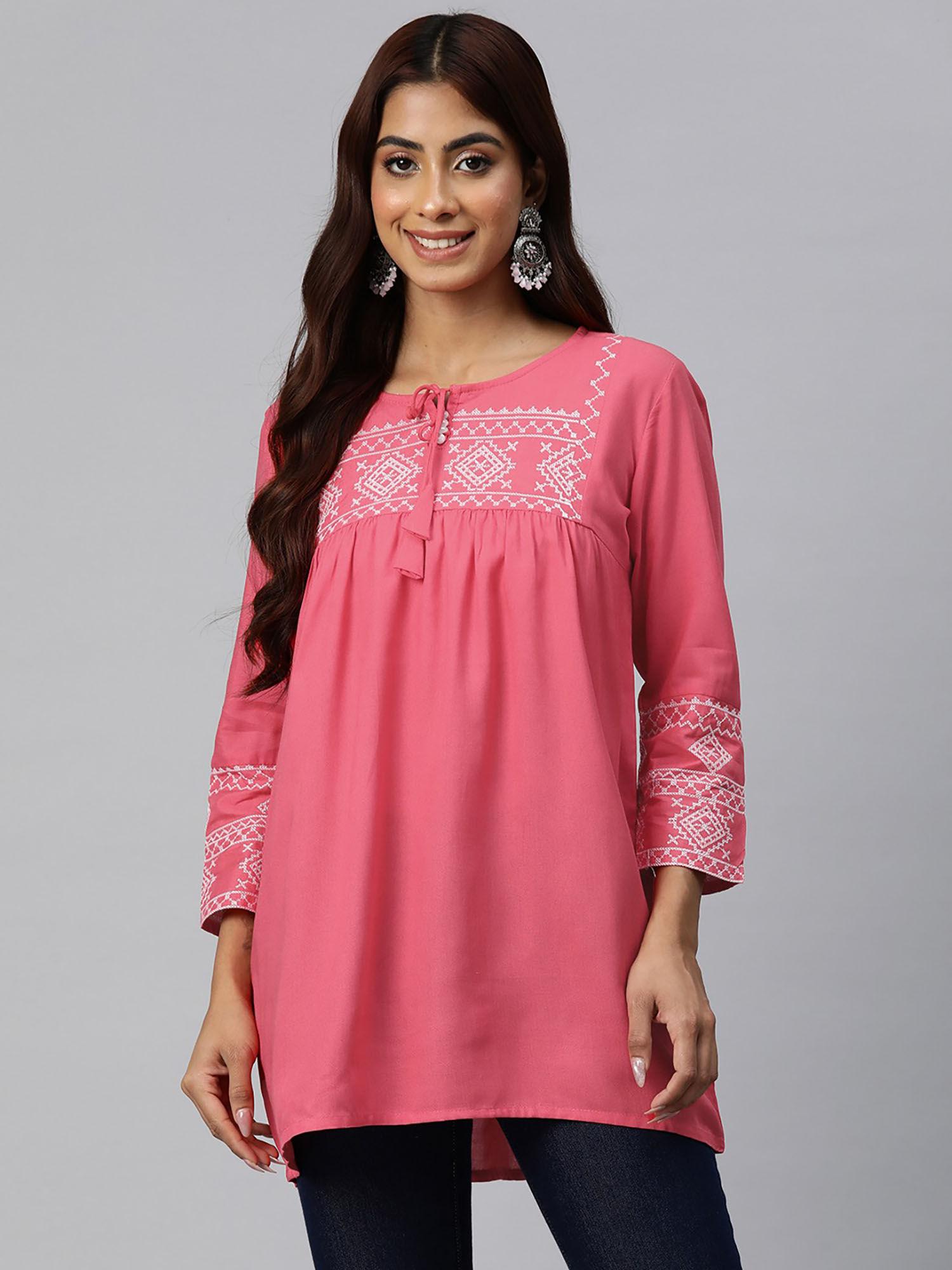 peplum style rayon fabric pink color kurti