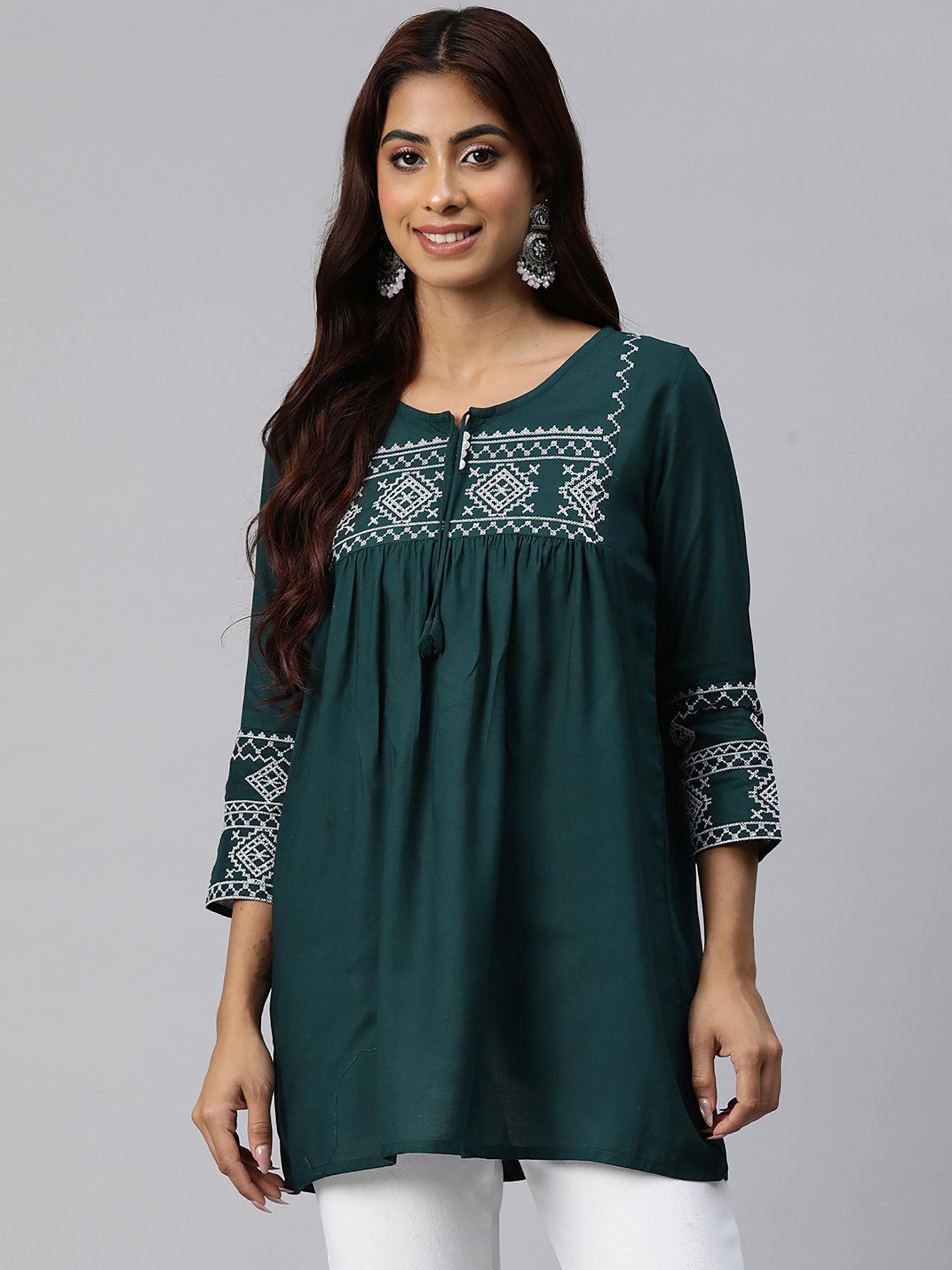 peplum style rayon fabric teal color kurti