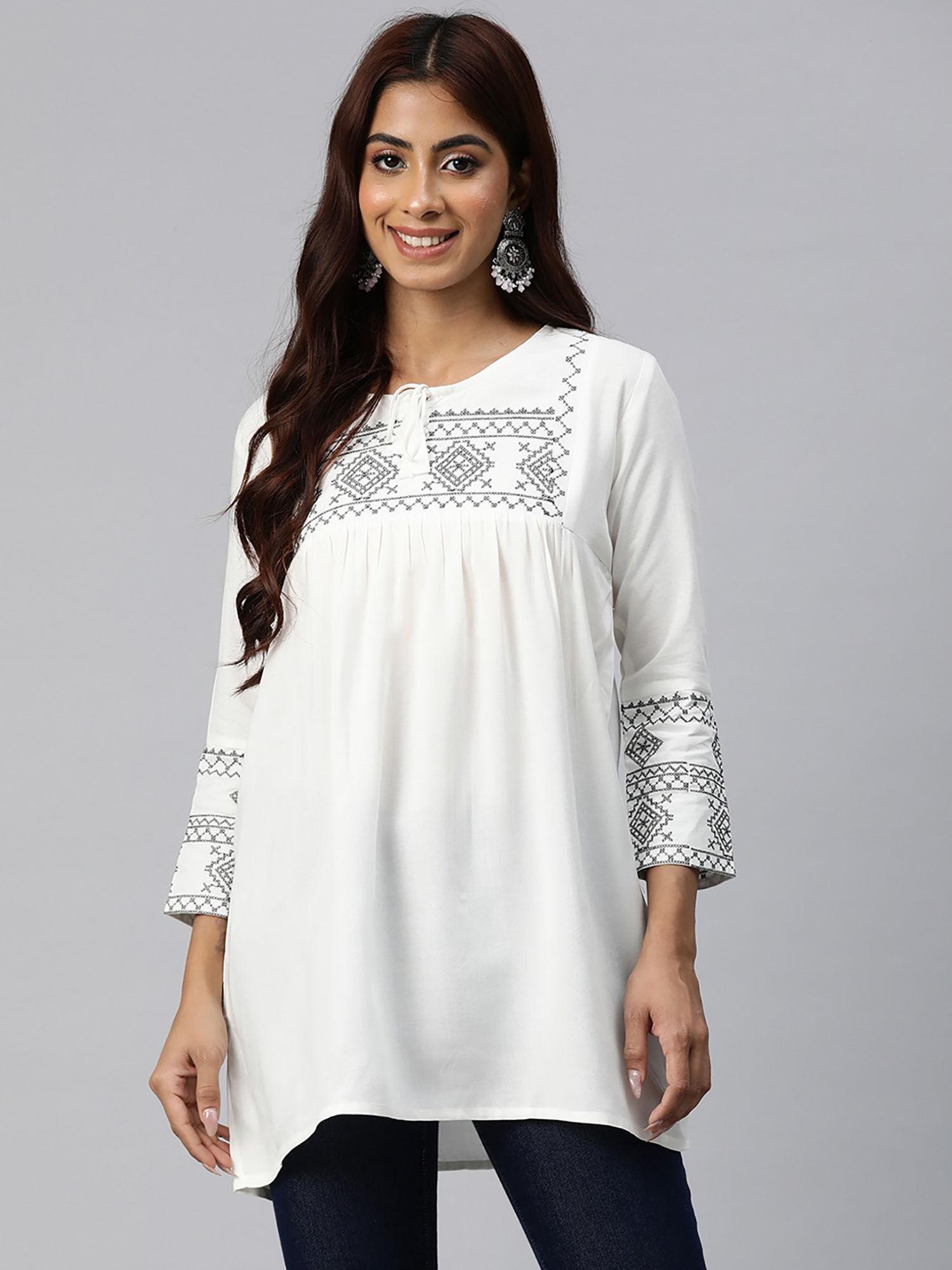 peplum style rayon fabric white color kurti