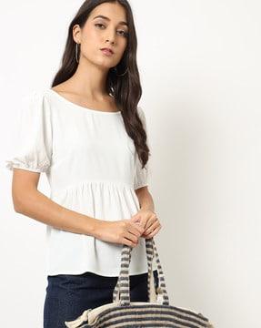 peplum top with balloon sleeves