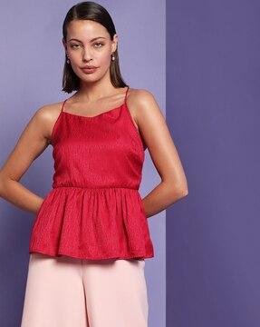 peplum top with strappy sleeve