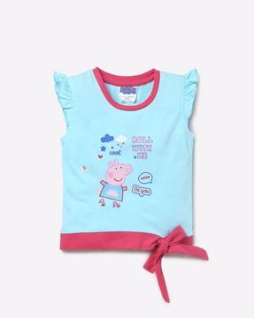 peppa pig graphic print top with ruffled sleeves