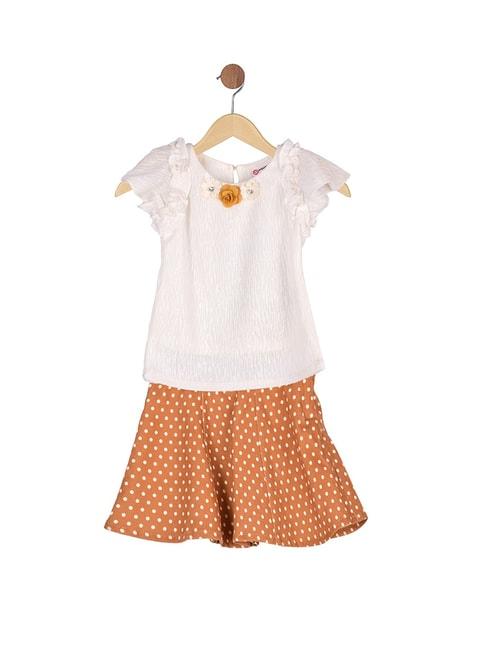 peppermint kids brown & white printed top with skirt