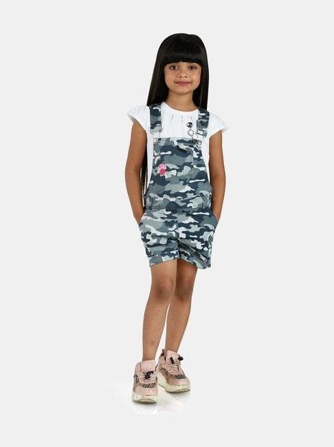 peppermint kids grey & white cotton printed top set