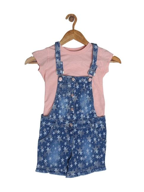 peppermint kids peach & blue printed top with dungaree
