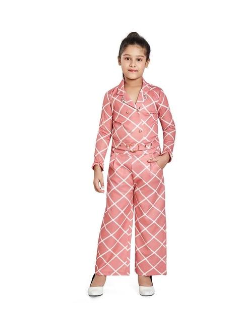 peppermint kids peach chequered full sleeves top set
