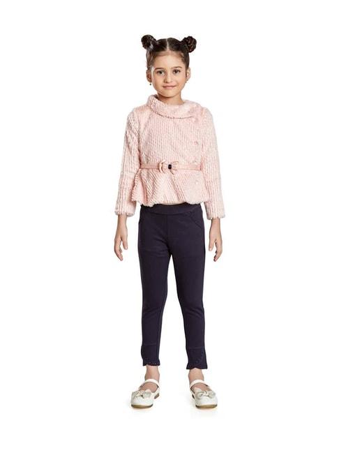 peppermint kids pink & black regular fit full sleeves top set
