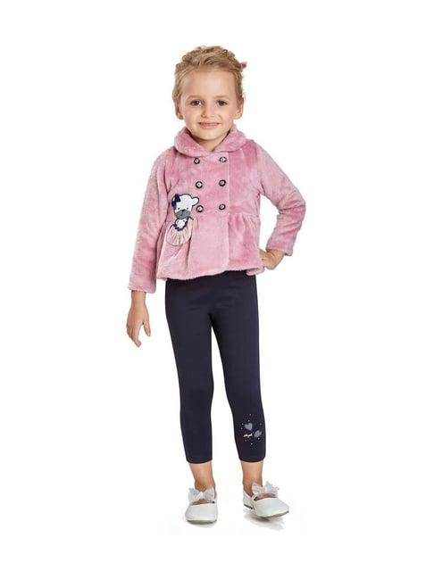 peppermint kids pink & navy regular fit full sleeves top set