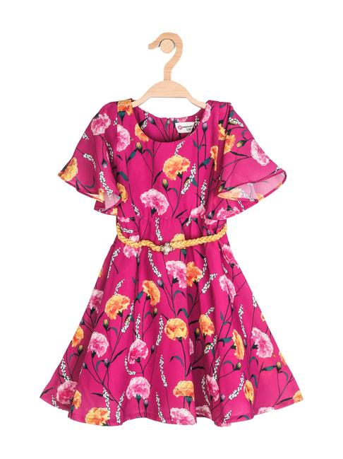 peppermint kids pink floral print dress & belt