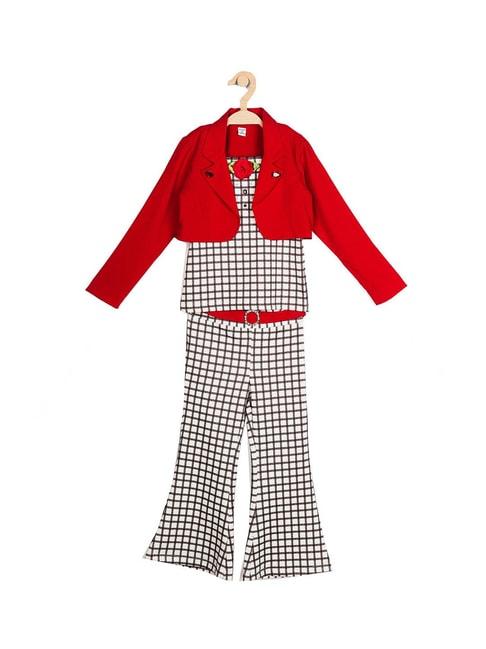peppermint kids red & white checks top, pants, jacket with belt