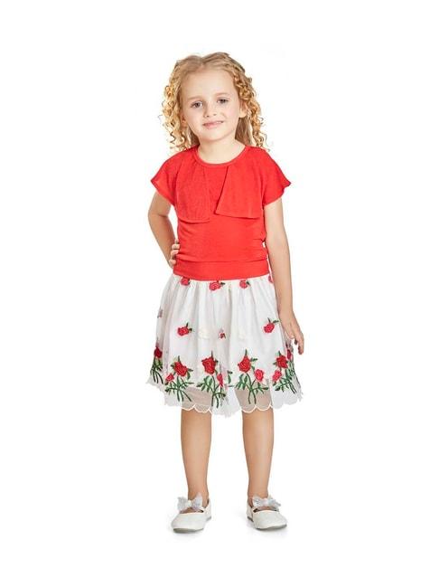 peppermint kids red & white embroidered top set