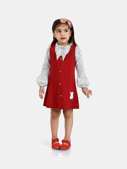 peppermint kids red & white printed full sleeves dress with shirt