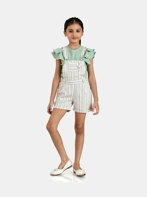peppermint kids white & green striped dungaree