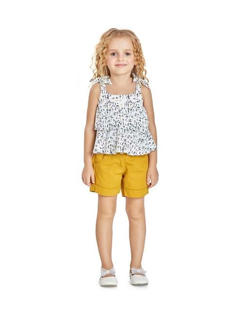 peppermint kids white & mustard printed top set