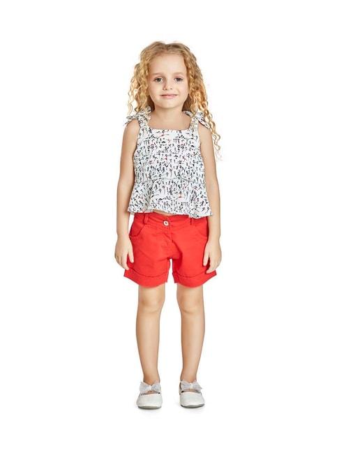 peppermint kids white & red printed top set