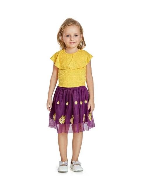 peppermint kids yellow & purple embroidered top set