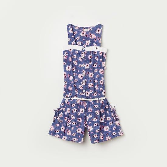 peppermint girls floral-print short-length jumpsuit with belt
