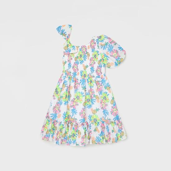 peppermint girls floral printed one-shoulder dress