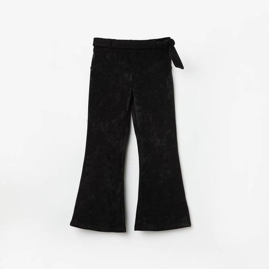 peppermint girls solid belted bootcut trousers