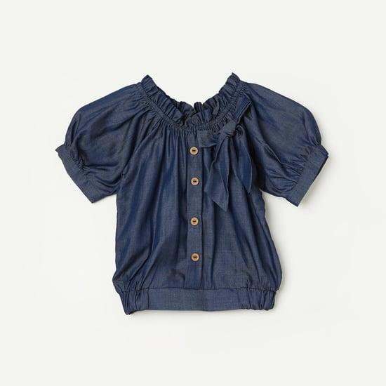 peppermint girls solid blouson top with bow-detail