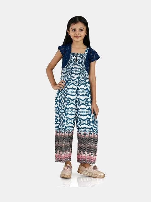 peppermint kids blue & white printed jumpsuit