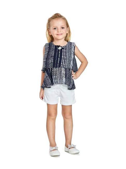 peppermint kids navy & white printed top set